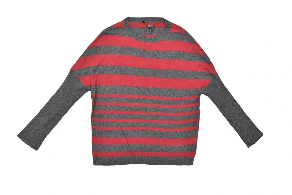 Buffalo David Bitton Small Red Grey Striped Long Sleeve Angora Blend Pullover Sw